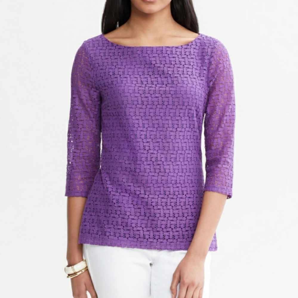 Banana Republic Geo Lace Quarter Sleeve Top
